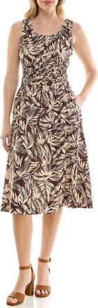 Nicole Miller Painted Palms Smocked Tank Dress in Painted Palms Coffee Bean at Nordstrom Rack, Size X-Large