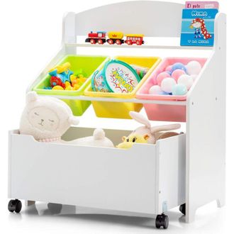 Costway Costway - Scaffale Libreria per Bambini, Mobile Portalibri con Contenitori e Cassetti, 76 x 38 x 63,5 cm, Bianco