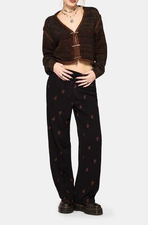 Disturbia Ruin Fern Embroidered Wide Leg Trouser in Black at Nordstrom, Size 10