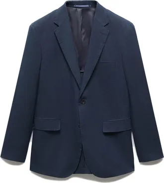 Mango Slim Fit Linen Sport Coat in Dark Navy at Nordstrom, Size 40