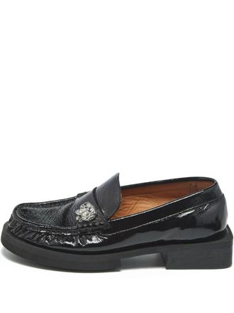 Ganni crystal leather loafers - Black