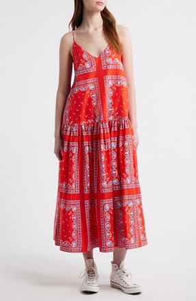 The Great. The Drop Waist Sleeveless Maxi Dress in Red Sailboat Bandana at Nordstrom, Size 2