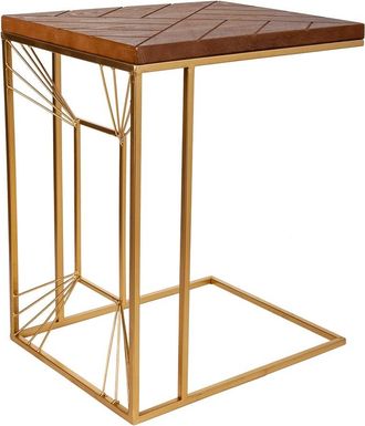 Wanderlust Deco Mesa Esquinera De Madera Y Metal Dorada 45x35x55
