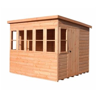 Shires Sun Pent 8x8 Single Door with 7 Windows Wooden Garden Potting Shed in Light Tan