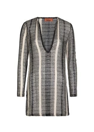 Missoni Striped Open-knit Cover-up Mini Beach Dress - White And Black - 44 (UK12 / M)
