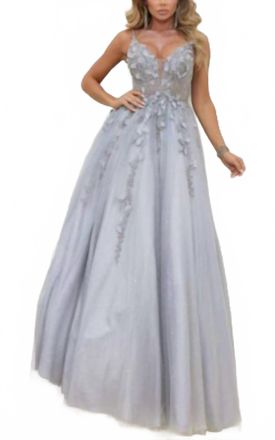 Terani Couture Glitter A Line Ballgown Prom Dress In Silver