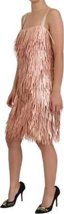 Dolce & Gabbana Roze Sequin Fringe A-Line Jurk - Dames - Feestkleedjes - Roze - S - Nylon - Kleedjes