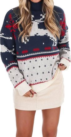 Le Lis Blanc Deux Fair Isle High Neck Sweater In Dusty Blue
