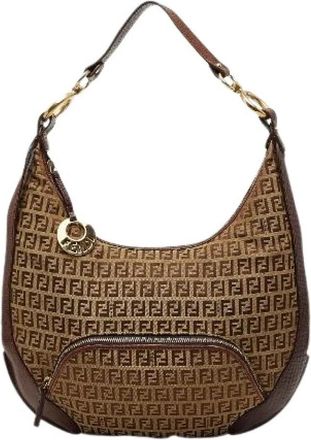 Fendi Pre-owned Shoulder Bags, female, Brown, Size: ONE SIZE Pre-owned Canvas Shoulder Bag
