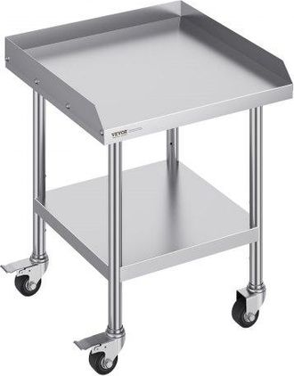 OEM Arbeitstisch Aus Edelstahl, Gewerblicher Arbeitstisch Zur Lebensmittelzubereitung Mit 4 R&auml;dern, 3-seitiger Spritzschutzwand, 610 X 610 X 762 Mm Arbeit
