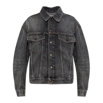 Balenciaga Denim Jackets, female, Black, Size: 2XS Logo Denim Jacket