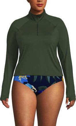 Lands End Long Sleeve Rash Guard Cover-up UPF 50 in Rich Olive Green at Nordstrom, Size 1X