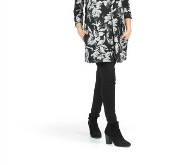 Papillon Floral Print Pleat Front Sweater Dress In Black