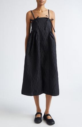 Cecilie Bahnsen Ambra Floral Lobelia Matelassé Babydoll Dress in Black at Nordstrom, Size 6 Us