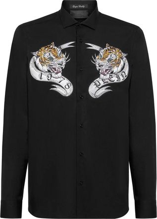 Philipp Plein Slim Fit Tattoo Shirt - Heren - Casual Overhemden - Zwart - L - Katoen - Overhemden