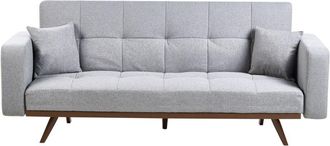 Beliani Sof&aacute; Cama 3 Plazas Tapizado Con Patas De Hierro Y Reposabrazos Rectos Gris Hjulby