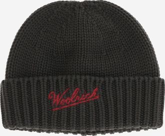 Woolrich Mens Wool Beanie With Logo Military Green Virgin Hat