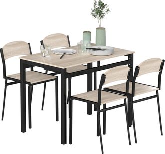 OEM Conjunto De Mesa Y 4 Sillas De Comedor Para 4 Personas, Estilo Moderno Con Estructura Met&aacute;lica, Roble Y Negro