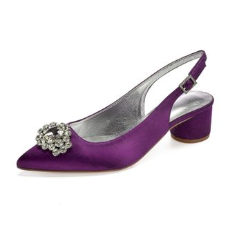 Generic Slingback Wedding Heels Womens Bridal Pointed Toe Chunky Heels Prom Evening Formal Party Pumps Shoes 4.5Cm,Purple,8 UK