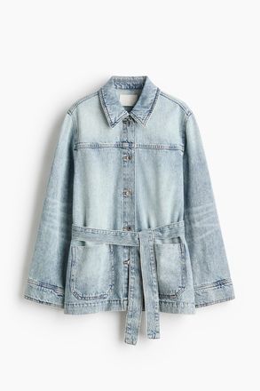H&M Denimjacke mit Bindeg&uuml;rtel - Helles Denimblau
