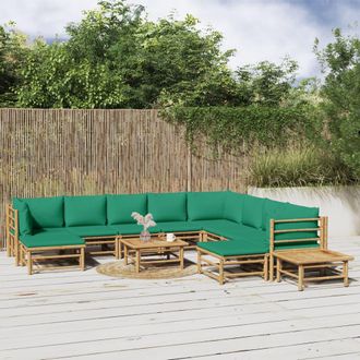 vidaXL Set De Muebles De Jard&iacute;n 12 Piezas Bamb&uacute; Con Cojines Verde Vidaxl