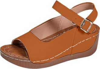 Generic Womens Open Toe Wedge Sandals Ankle Strap Casual Leather Sandal with Adjustable Straps Comfortable Platform Summer Shoes Boho Beach Walking Holiday Va