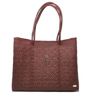 Lola's Bag Womens Travel Woven Tote Bag With Clutch In Burgundy