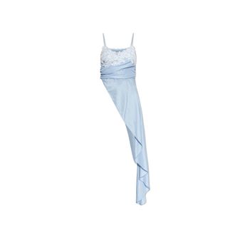 Moschino Sleeveless Tops, female, Blue, Size: S Asymmetrical Satin Top