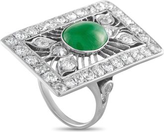 Luxury Bazaar 18K White Gold 2.65ct Diamond and Jade Ring MF28-022326