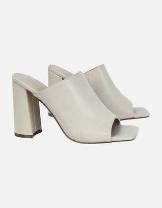 XY London Womens XY London Womens/Ladies Square Toe High Block Heel Mule Sandals - Cream - Size: 3