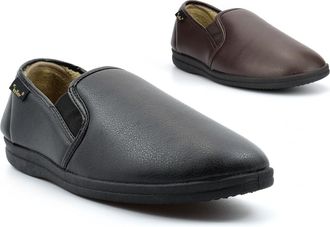 Generic Mens Christof Slip On Slippers Mens Carpet Slippers Size 10 Faux Leather Slipper Size 12 Slip On Slipper Warm Fleece Lined Sizes 7-12 Black/Brown 12 U