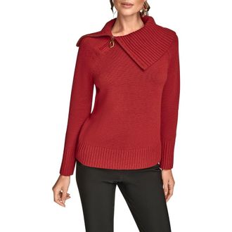 DKNY Asymmetric Zip Collar Sweater in Mtrpltn Red at Nordstrom, Size Medium