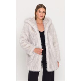 Generation Love Eden Faux Fur Coat in Cream W/Grey Tip at Nordstrom, Size Xx-Small