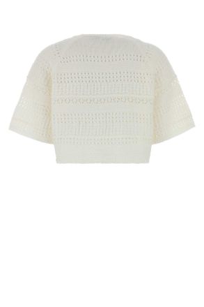 Weekend Womens White Knit Orche Top 001 Exterior: Cotton Maglie Sweater