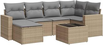vidaXL Vidaxl - Set Sof&aacute;s De Jard&iacute;n 7 Piezas Y Cojines Rat&aacute;n Sint&eacute;tico Beige