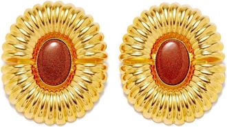 D'Estr&euml;e Paris embossed stud earrings - women - Sunstone/22kt Gold Plated Brass - One Size - Brown