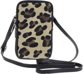 Girly HandBags Womens Genuine Leather Crossbody Phone Bag Mini Purse Small Leopard Beige