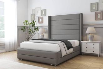 Comfort Beds Milano Dumfries Bed Frame - 50 Upholstered Wingback Headboard in Light Grey | Size: Single