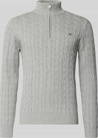 GANT Slim Fit Troyer mit gerippten Abschlüssen in Hellgrau, Größe XXXL