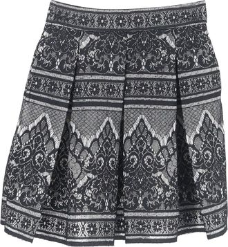 Maje Pleated Lace Detailed Mini Skirt in Black Polyamide