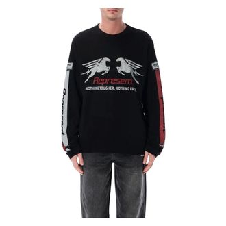 Represent Long Sleeve Tops, male, Black, Size: L Mesh Pegasus Long Sleeve T-shirt