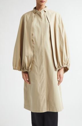 Toteme Cotton Gabardine Coat with Removable Cape in Beige at Nordstrom, Size 0 Us