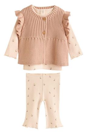 Next Kids Ruffle Vest, Rib T-Shirt & Leggings Set in Rust Brown at Nordstrom, Size 1.5-2Y
