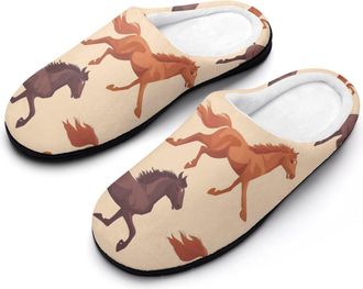 Generic Racing Horses Horseraces Mens Slippers Slip On Comfortable Fleece Cotton House Shoes Winter
