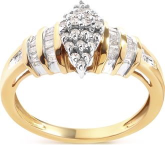 House of Brilliance 10K Yellow Gold 1/2 Cttw Diamond Head & Multi Row Ring at Nordstrom, Size 7