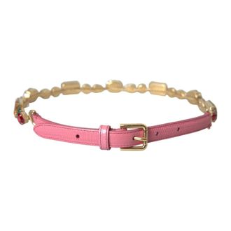 Dolce & Gabbana Accessoires, Dames, Roze, 70 CM, Leer, Kristal Ketting Leren Taille Riem