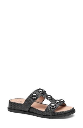 Johnston & Murphy Chandler Embellished Wedge Slide Sandal in Black Raffia at Nordstrom, Size 9.5