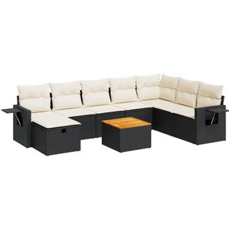 vidaXL Set De Sof&aacute;s De Jard&iacute;n Con Cojines 9 Pzas Rat&aacute;n Sint&eacute;tico Negro Vidaxl