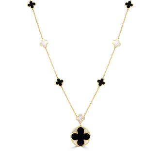Italian Gold, Inc 14K Yellow Gold Clover Necklace - Mother of Pearl & Onyx