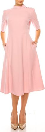 Ivy + Blu 3/4 Sleeve Mock Neck Fit And Flare Dress In Shell Pink